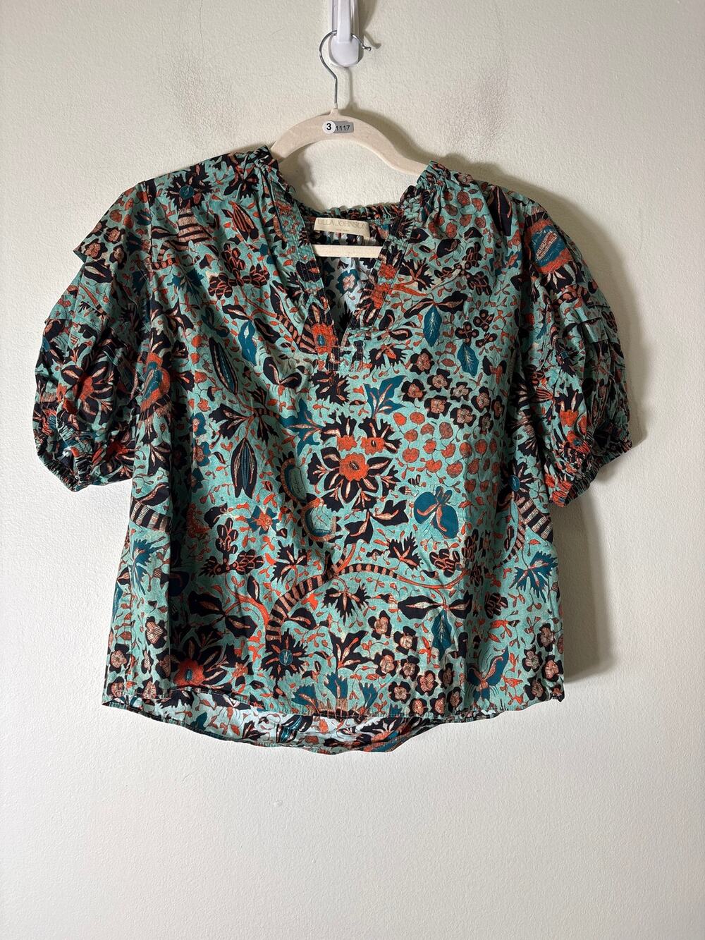 Ulla Johnson Green Half Puff Sleeve Cotton Shirt Sz 6